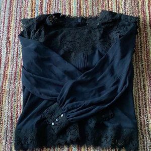blue and lace long sleeve short